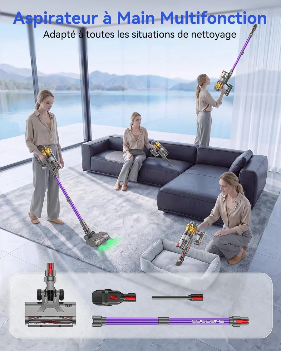 Le Vistefly V16 en aspirateur à main avec ses accessoires