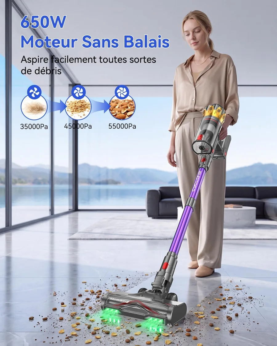 Aspirateur Vistefly V16 utilisé dans un intérieur lumineux